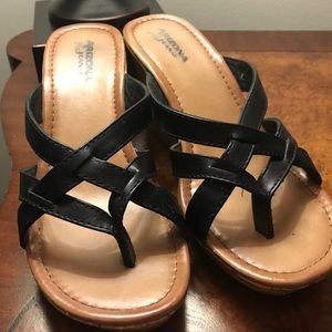 Arizona Black Wedge Thong Sandals